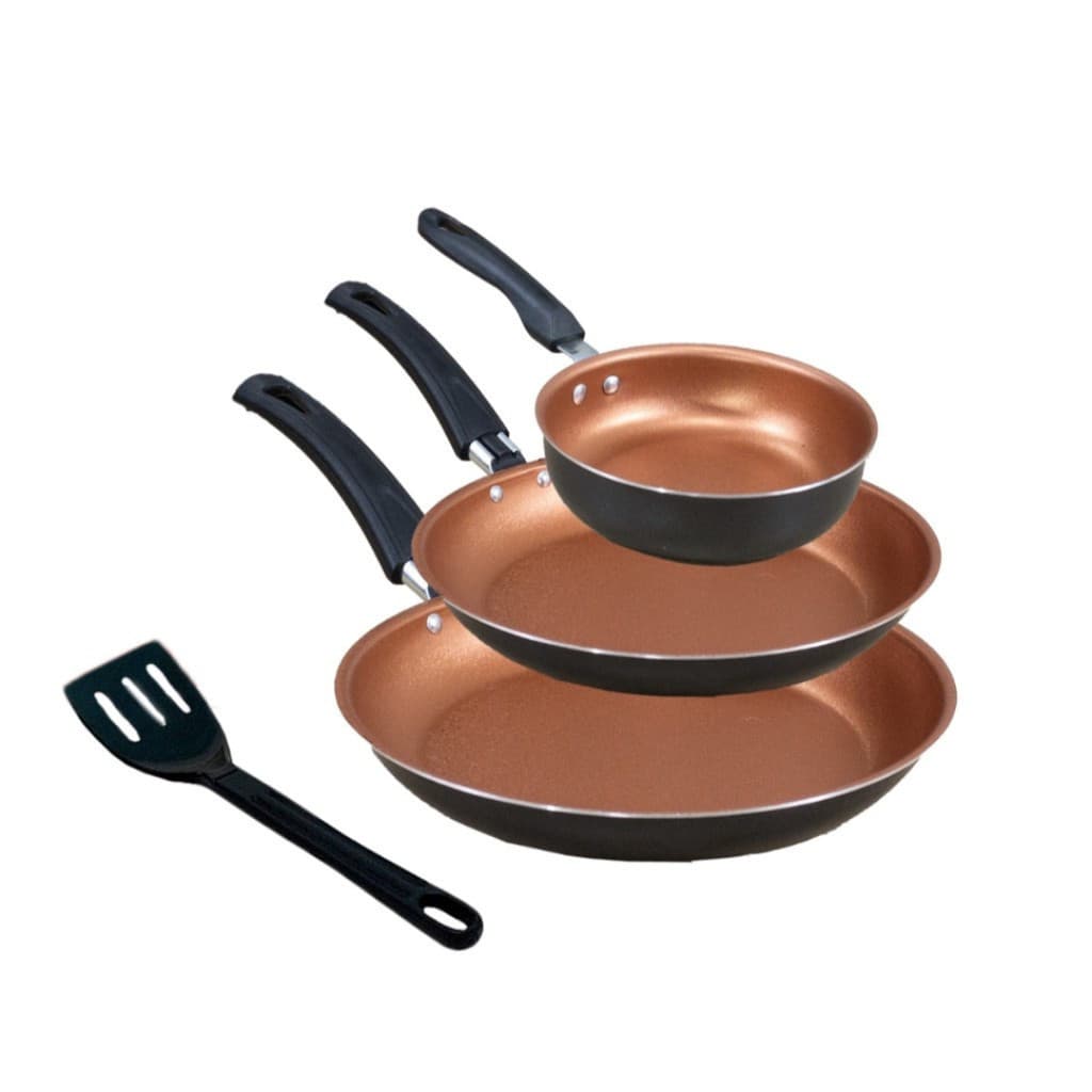 Frigideira Antiaderente Premium Teflon 3 Peças + Espátula - Teflon Cobre com Preto