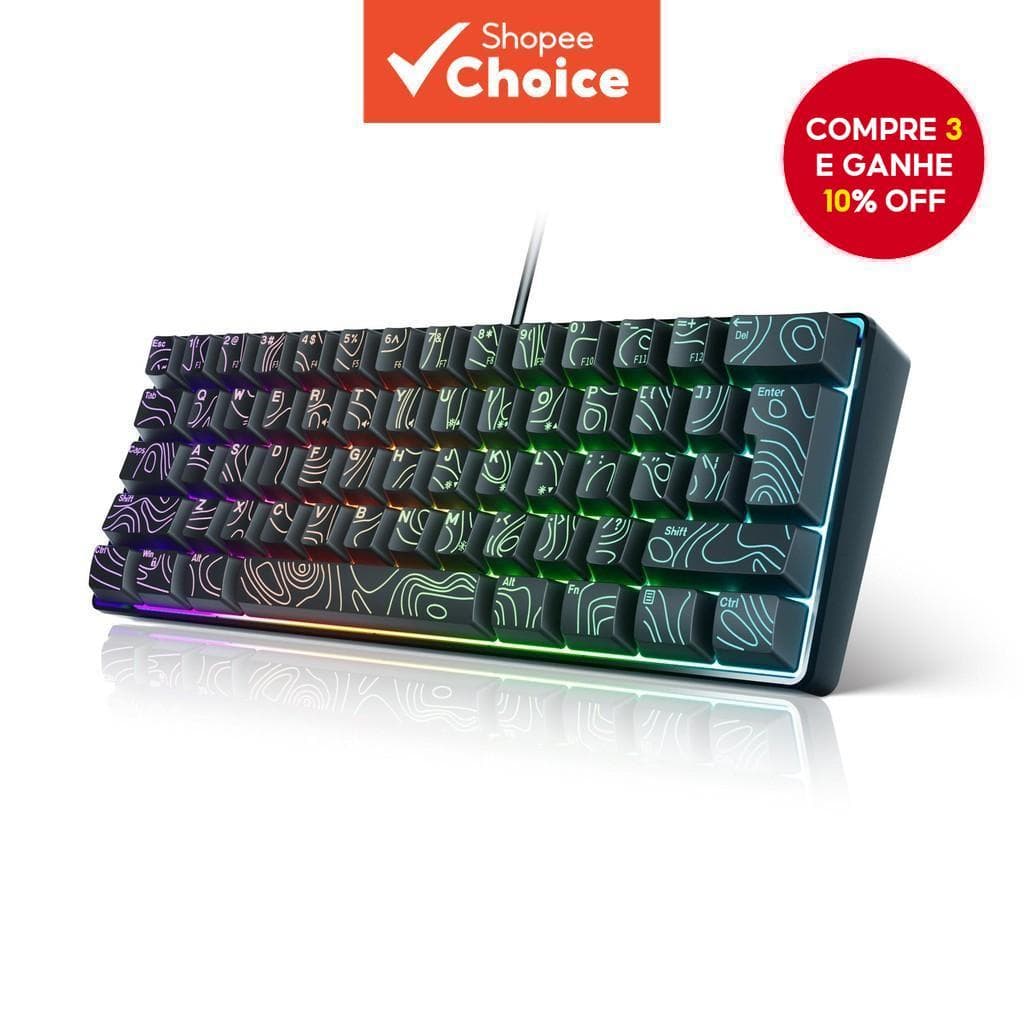 Teclado Pequeno Para Jogos Laptop RGB Retroiluminado 61 Teclas Com Fio Design Compacto Gamer PC Office