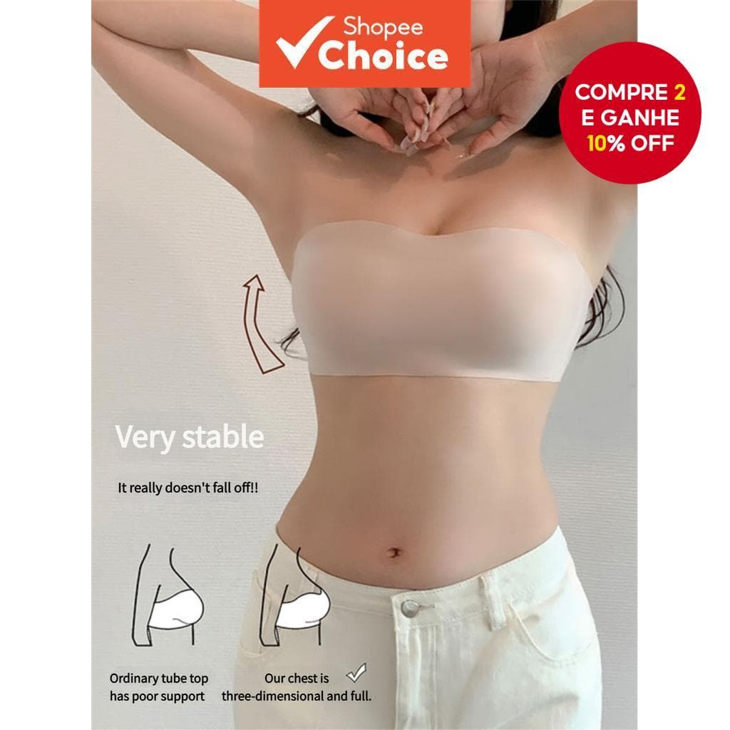 Sutiã Push-Up Sem Alças Em Preto/Branco \ Pele – Costura , Anti-Flacidez E Fio Para Conforto O Dia Todo