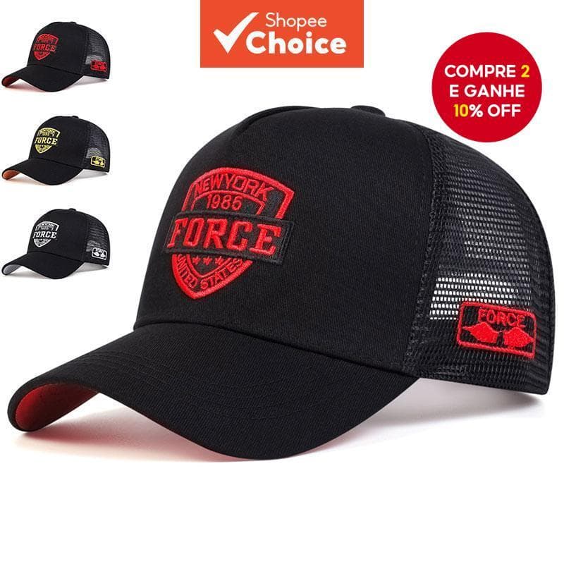 Boné De Beisebol Bordado Unissex FORCE – Malha Ajustável E Respirável Para Viagens Ao Ar Livre , Protetor Solar