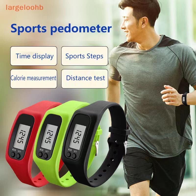 [largeloohb] LED Pedômetro Pulseira Contador De Passos Relógio 12/24H Exibição De Tempo Silicone Rastreador De Fitness