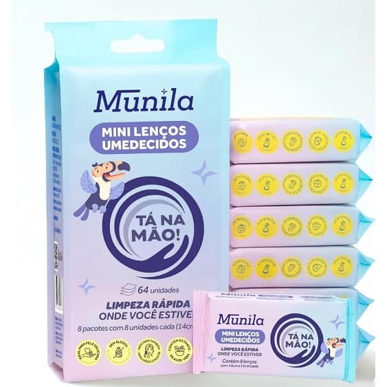 Munila Mini Lenços Umedecidos Limpeza Rápida