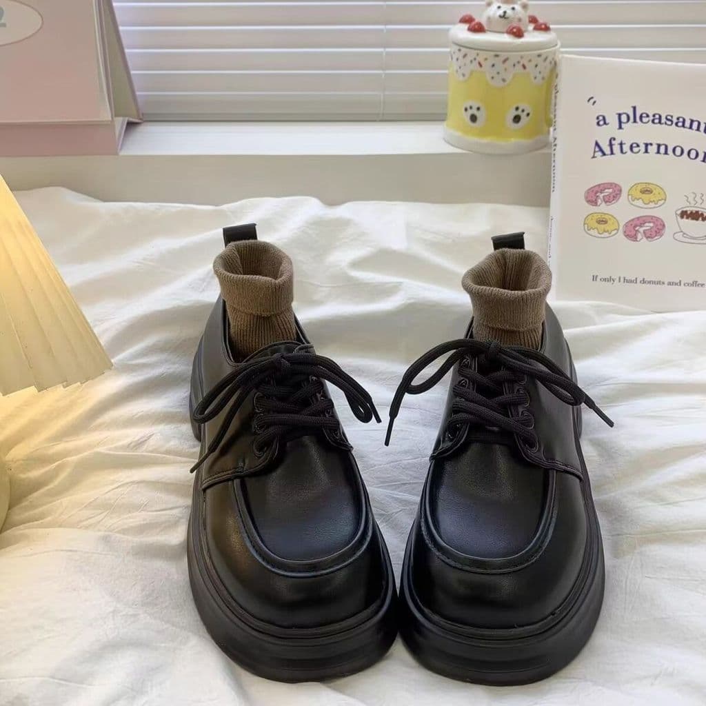 34-42 estilo britânico plataforma de sola grossa pequenos sapatos de couro aumentados Retro All-Match japonês jk sapatos
