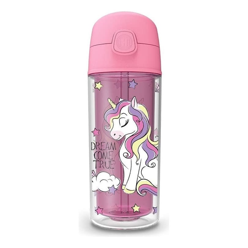 Garrafinha De Água Para Crianças unicórnio Pop Canudo Silicone Cor Rosa