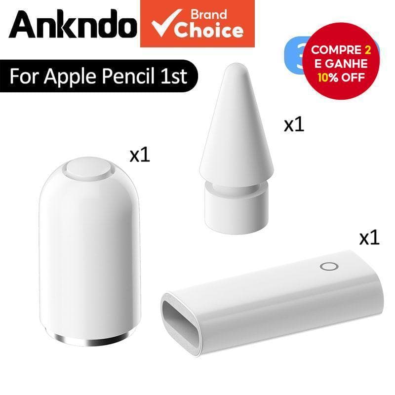 Para Kit De Substituição Apple Pencil Stylus 1/2-Pontas Sobressalentes , Adaptador De Carregador E Tampa Magnética (3 Em