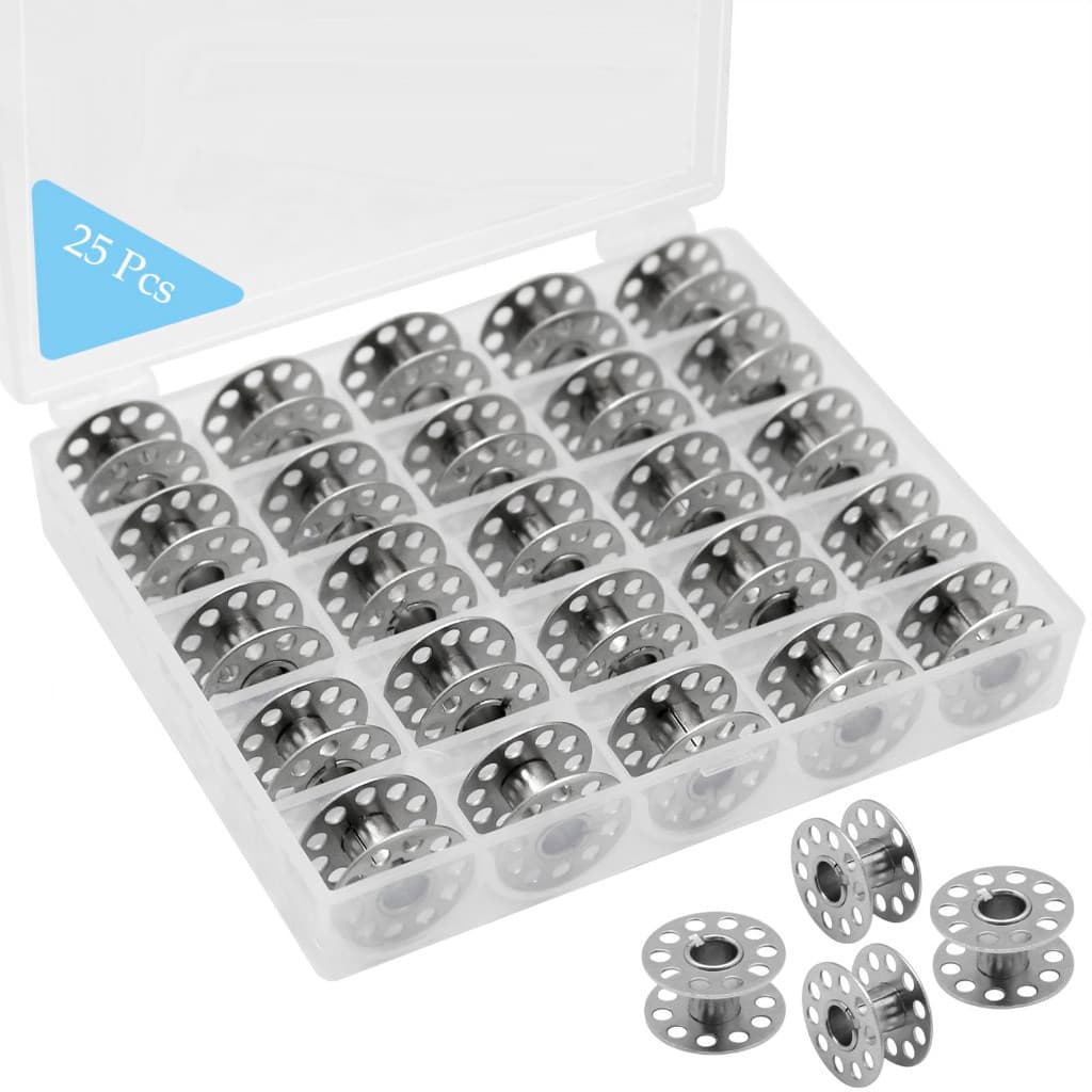 Kit 25 Bobinas Metálicas ALTAS para Máquina de Costura Industrial+ Estojo Organizador