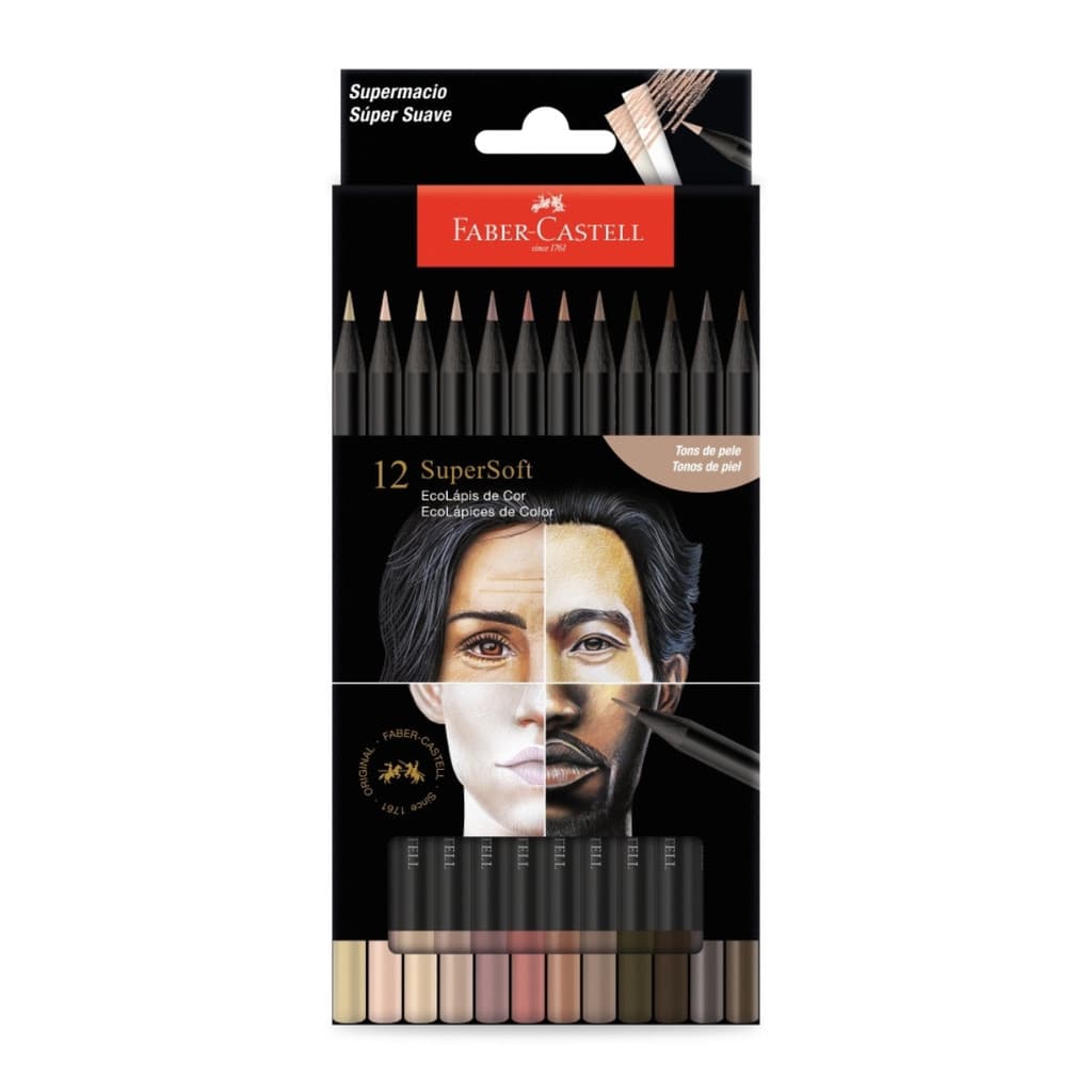 Lápis de cor profissional faber castell super soft tons de pele kit 12 unidades