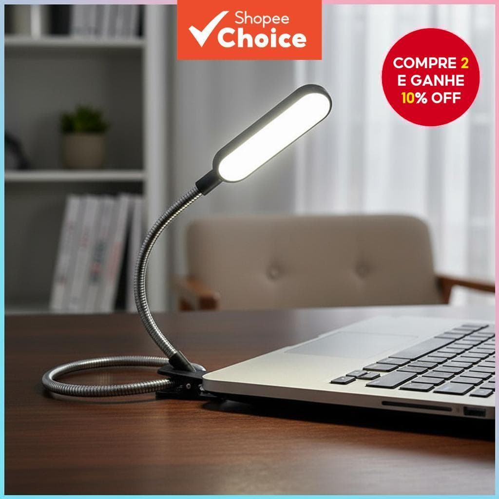  6-LED Luminária de Mesa USB com Pescoço Flexível - Luz de Leitura Portátil para Laptop, PC, Banco de Energia