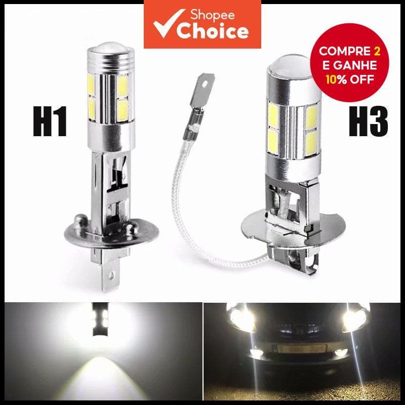 2 Pcs H1 H3 Lâmpadas LED 6000K Branco 10-SMD 5630 Luz De Nevoeiro Do Carro Condução DRL Lâmpada Automática