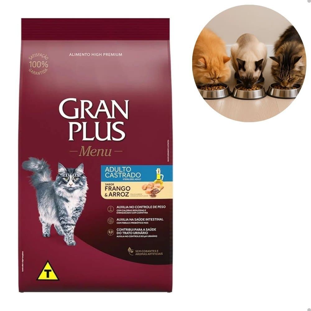 Ração GranPlus Frango e Arroz para Gatos Castrados Adultos 10,1kg