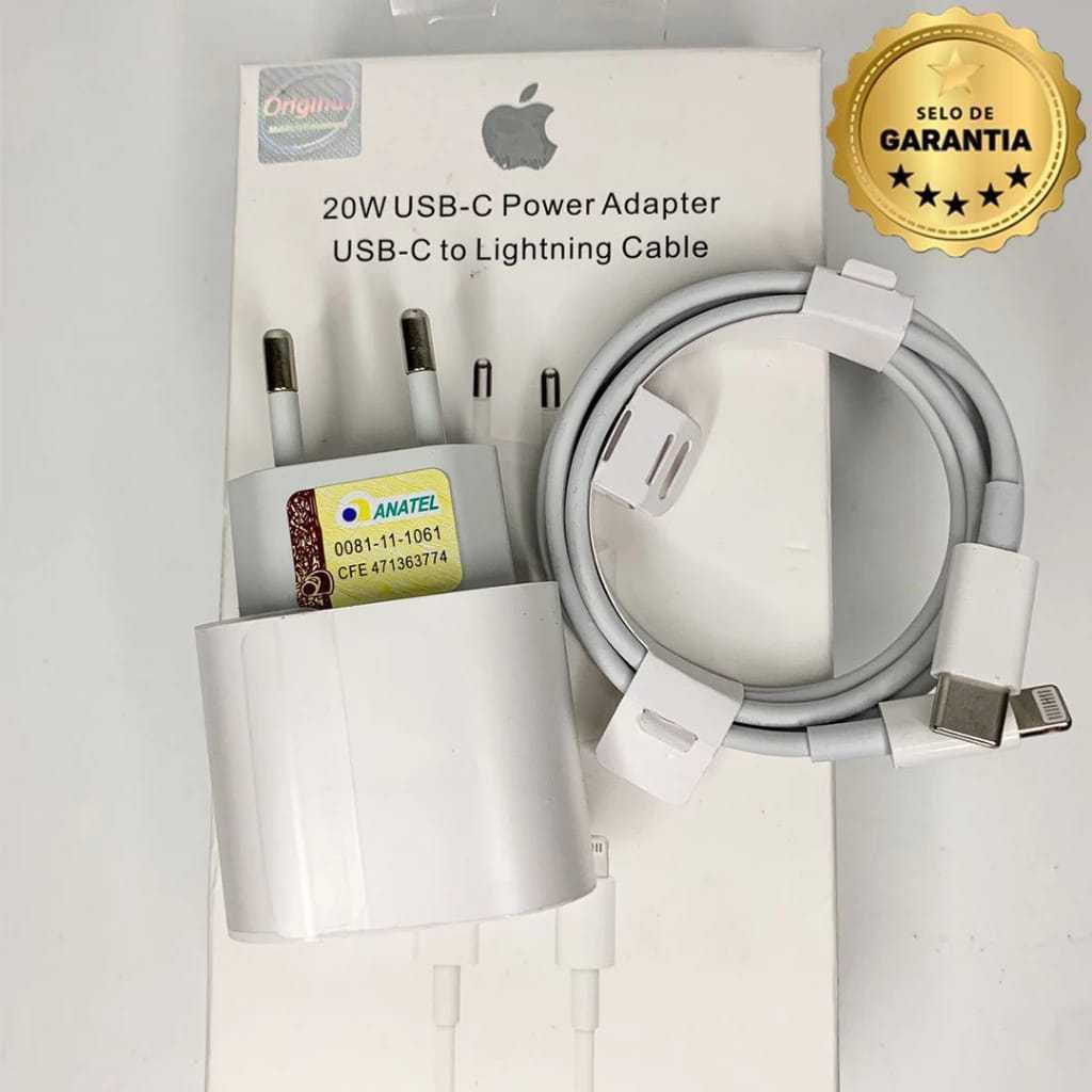 Kit Carregador De iPhone Fonte com Cabo Carregamento Rápido 1m PD 20w