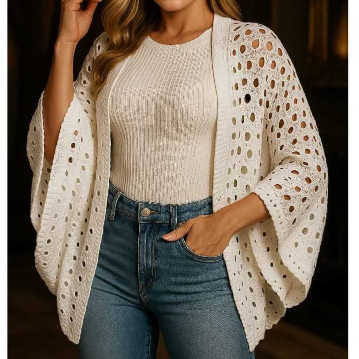 CAPA KIMONO RENDADO INVERNO TRICOT ELEGANTE ÚNICO - PLUS SIZE