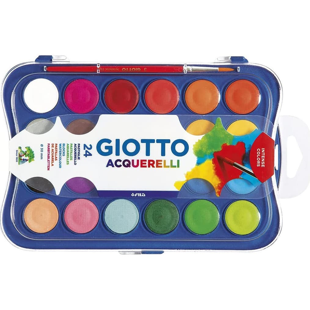 Aquarela Giotto com Pincel 12, 24 e 36 Cores Profissional Cores Vivas