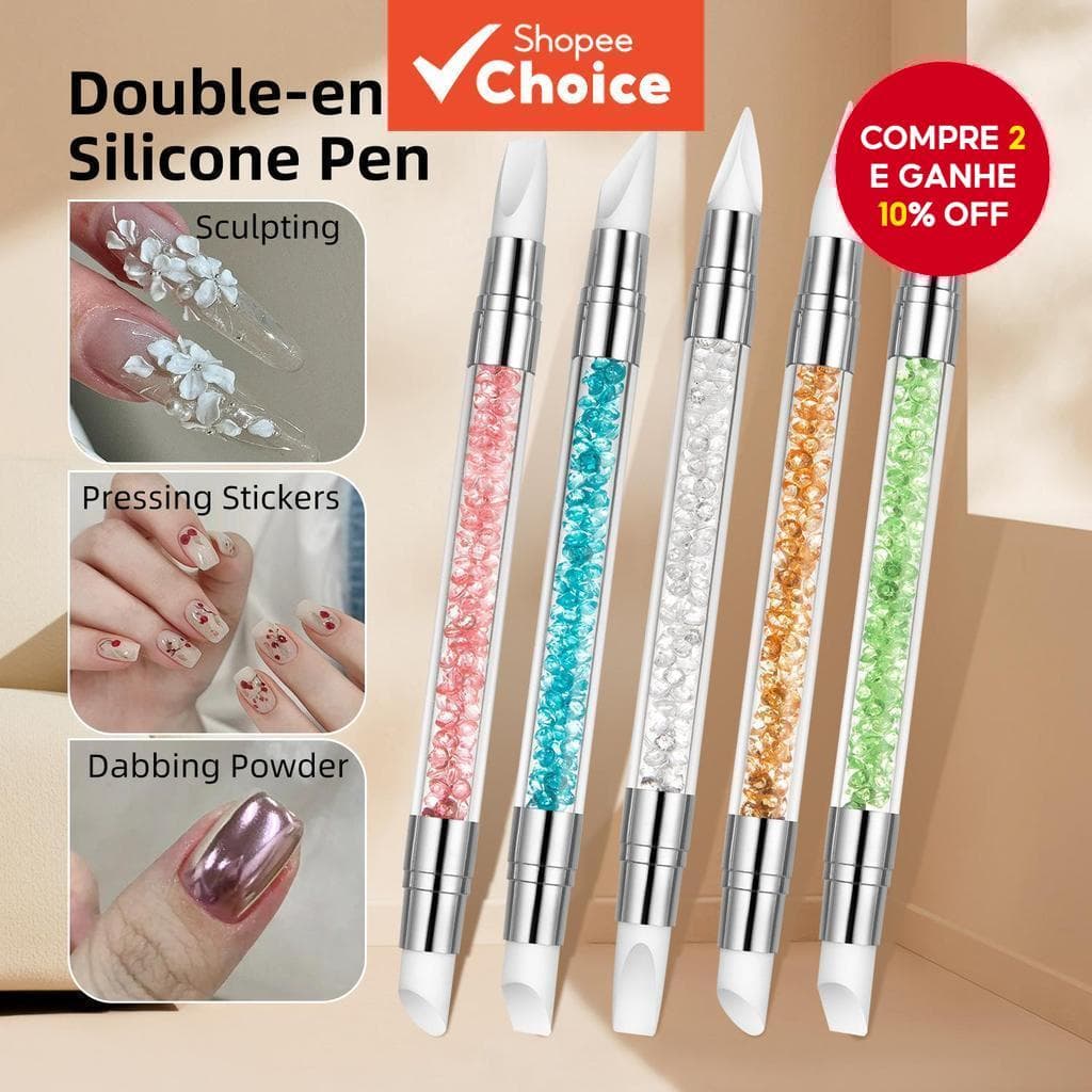 Flor de Silicone com Dupla Ponta, Caneta de Embossing e Pincel para Arte em Unhas, 5 Peças.