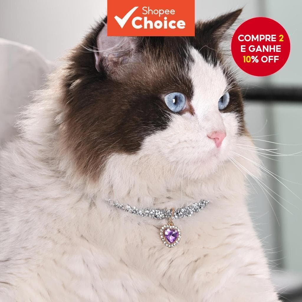  Coleira de cristal brilhante com pingente de coração, colar para cachorro pequeno, presente fofo para gato.
