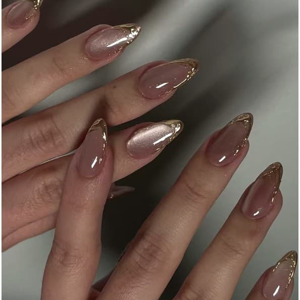 Kit Unha Postiça Amendoada Realista Olho De Gato Com Cola Decorada