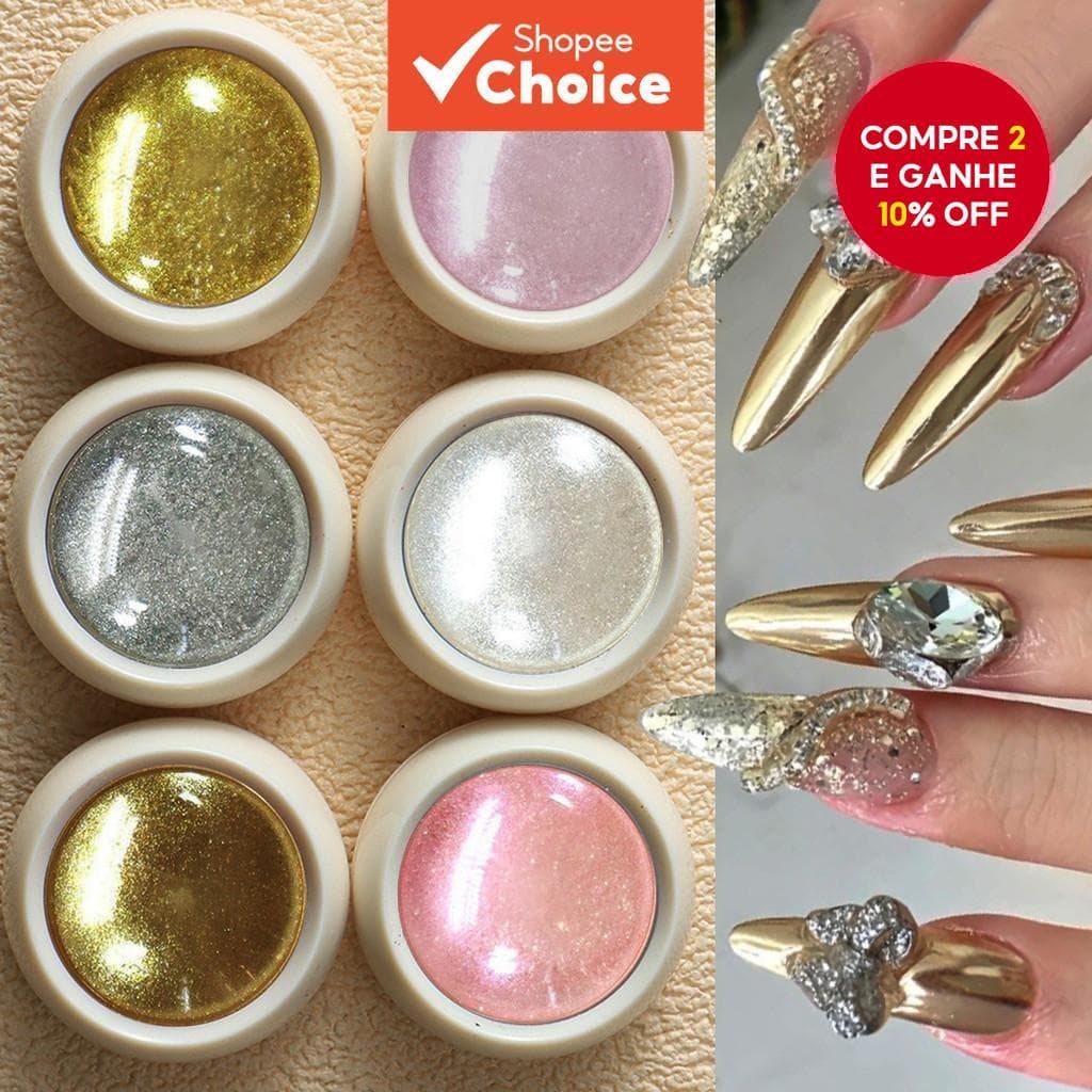 Novo Pó De Glitter Para Unhas-6 Cores Conjunto De Espelho Mágico Alto Brilho Delicado Dourado Champanhe