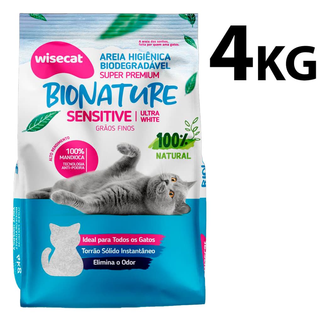 Areia de Gato Mandioca 100% Natural Bio Nature Areia Para Gato 2Kg ou 4Kg Graos Finos