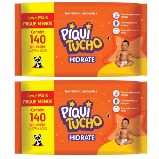 Kit 2x Toalha Umedecida Hidrate Piquitucho C/ 140 Un