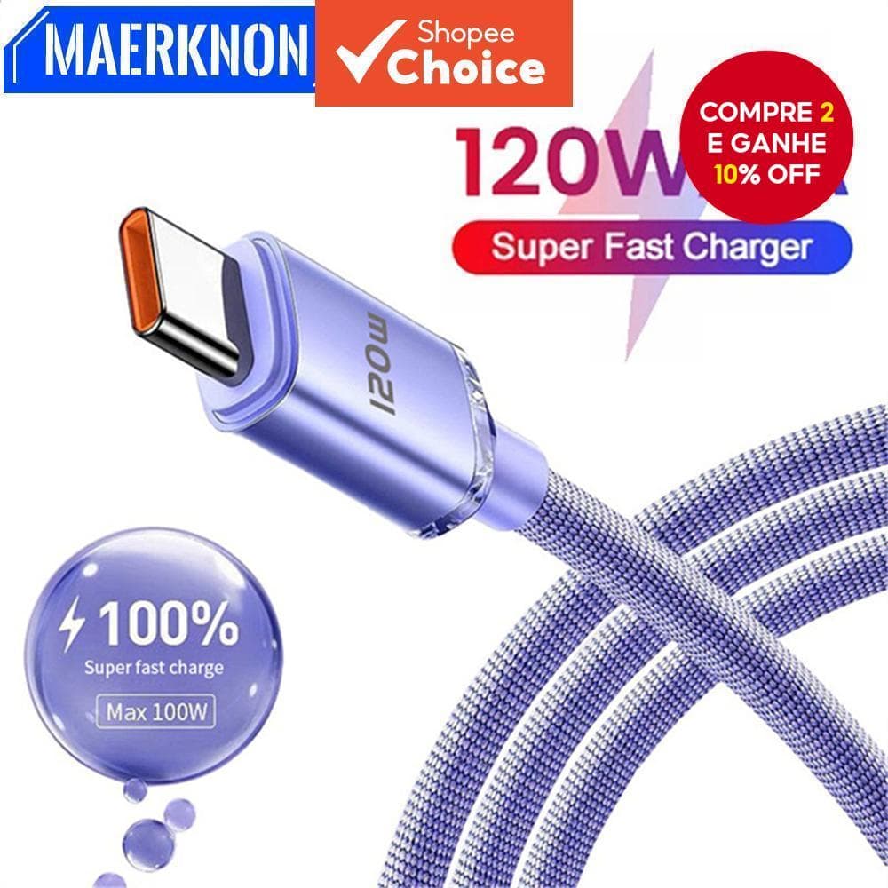120W 6A USB Type C Cabo De Carga Rápida Para Transmissão De Fio De Carregamento Rápido De Smartphone