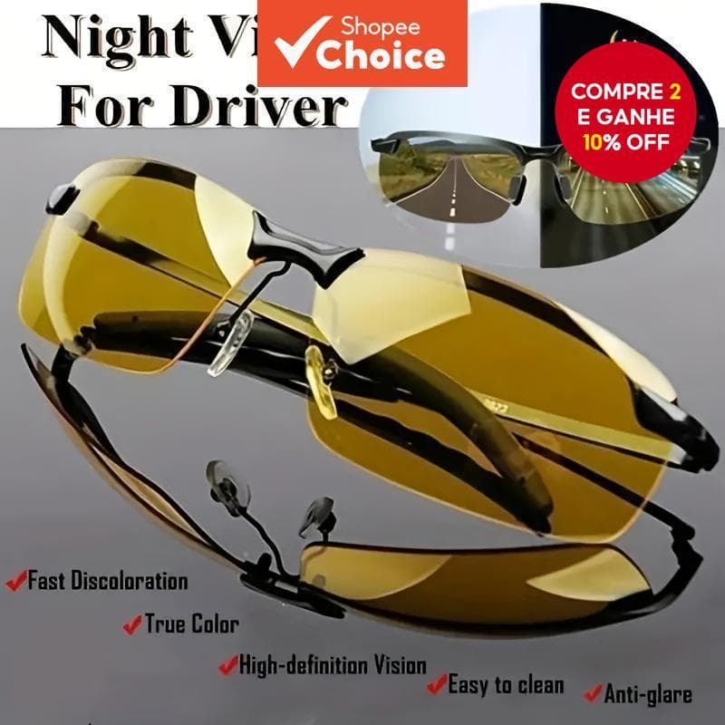 Óculos De Sol Estilo Aviador Diurno E Noturno , Lentes De Proteção UV , Visão Noturna Antirreflexo Para Noite