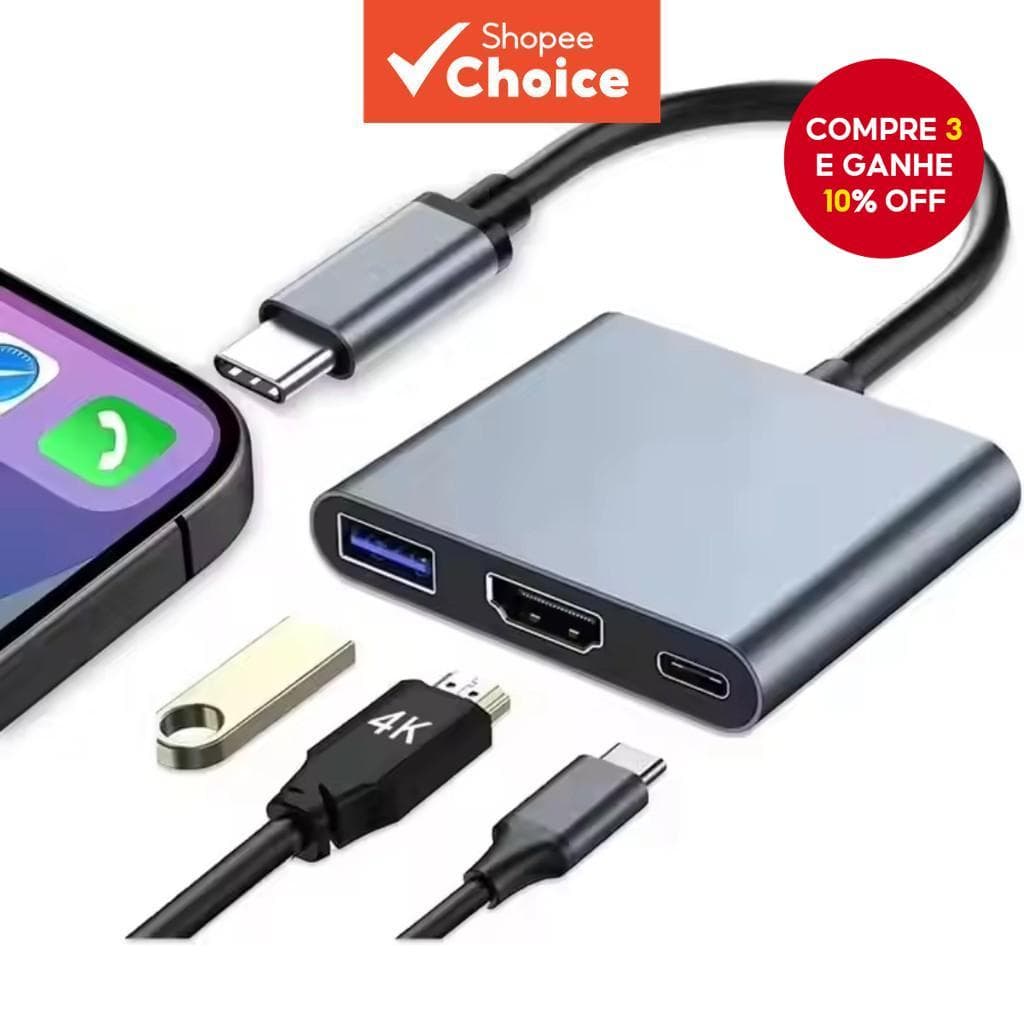Adaptador De Hub Tipo C Para Macbook PC Laptop HDMI USB3.0 PD 100W 4K 30Hz Expansão