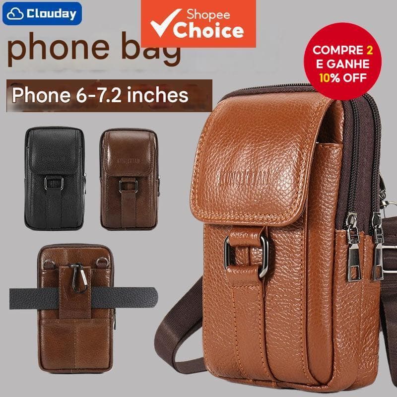 Carteira De Cintura De Couro Masculina – Capa De Telefone Com Clipe Para Cinto , Crossbody De 3 Bolsos E Bolsa