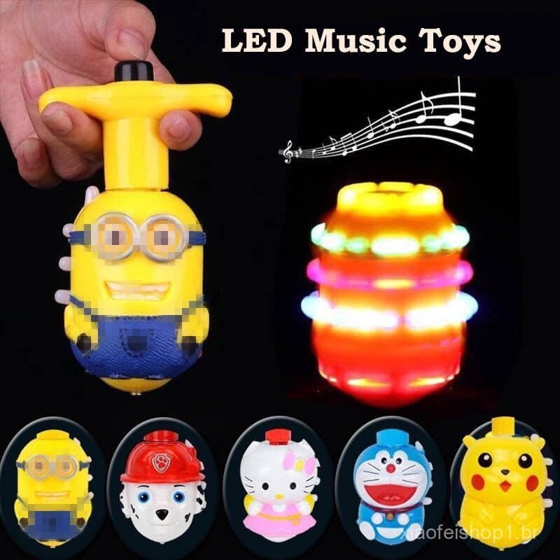 Pião LED Infantil |     Brinquedo Giratório de Glitter Música com Luz