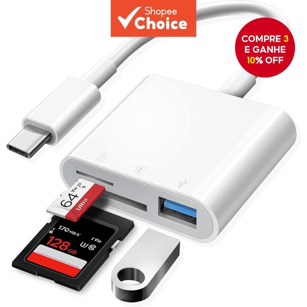 Adaptador De Leitor De Cartão Type C Hub 3 Em 1 TF SD OTG USB2.0 Para Xiaomi Macbook