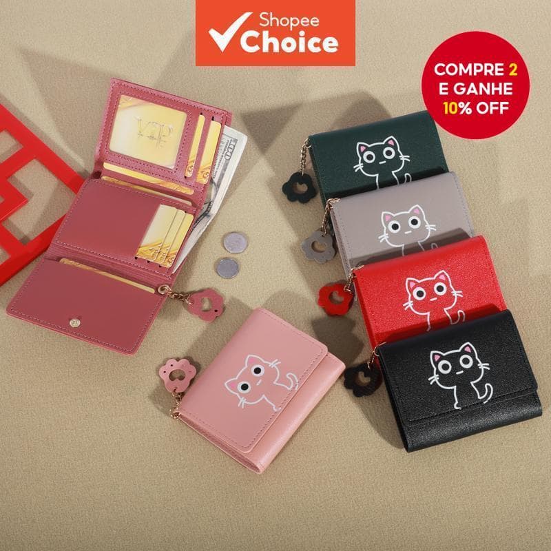 Nova Mini Carteira Feminina Curta Elegante Estudante Moeda Bolsa Compacta Tri-Fold Bonito Titular Do Cartão Multi