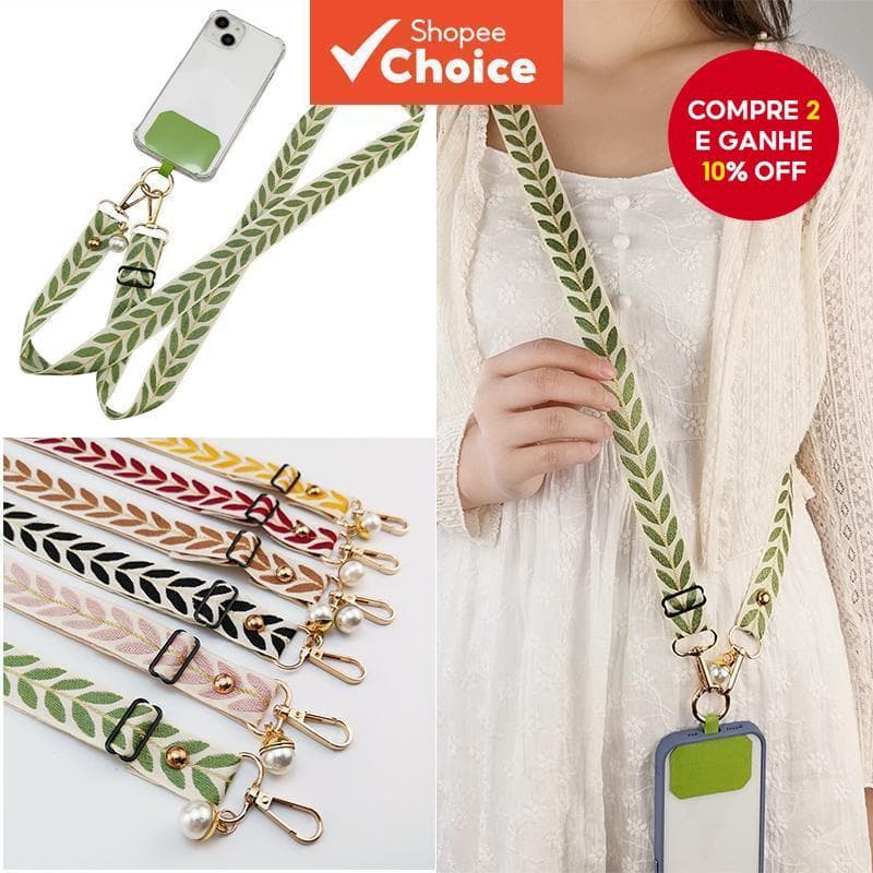 Estilingue De Ombro Longo Ajustável Para Telefone : Cordão De Pano Largo Crossbody Com Alça De Pérola E Função De Chavei