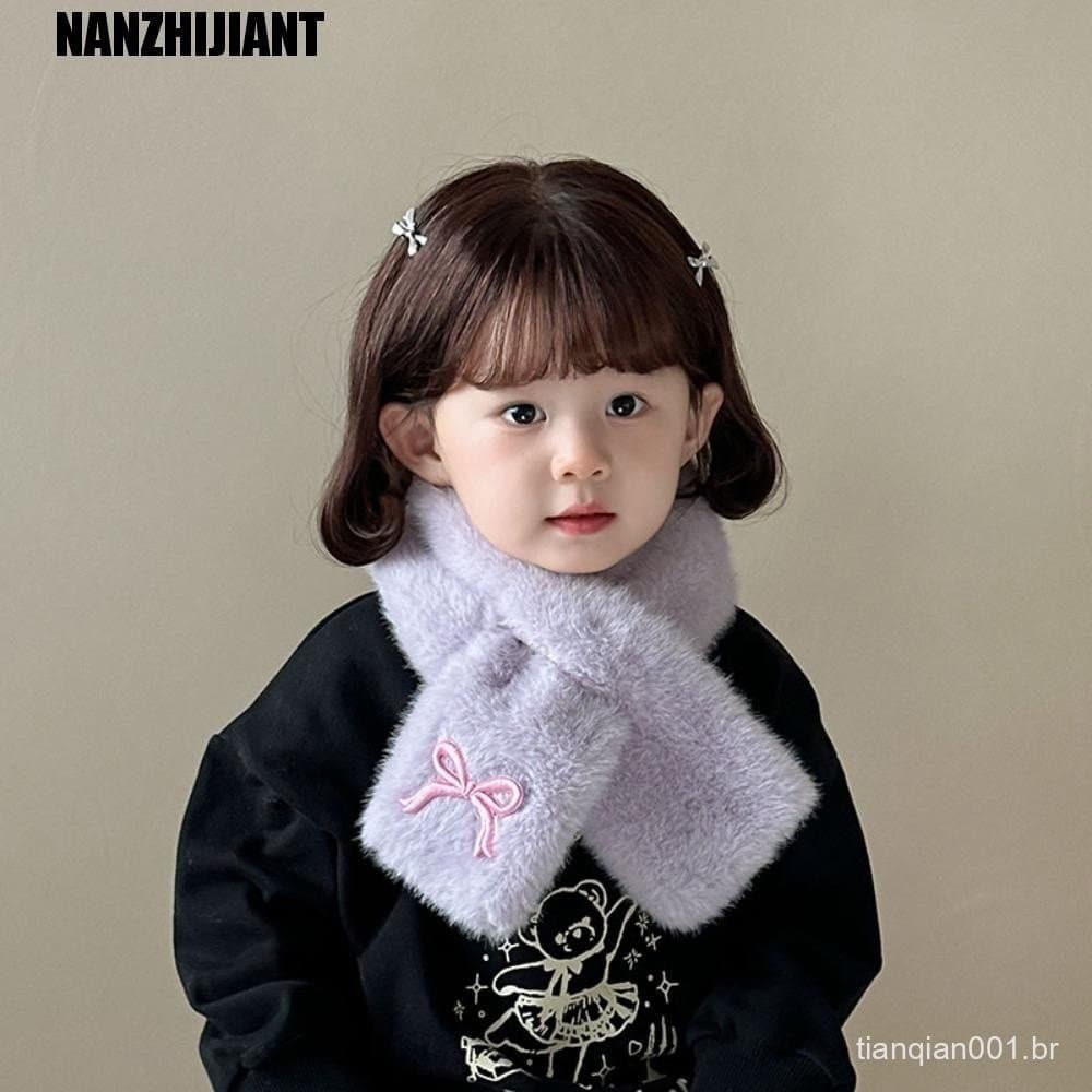 Lenço Com Laço , Anti-Frio Estilo Coreano De Cor Sólida De Pelúcia Infantil Casual À Prova De Vento