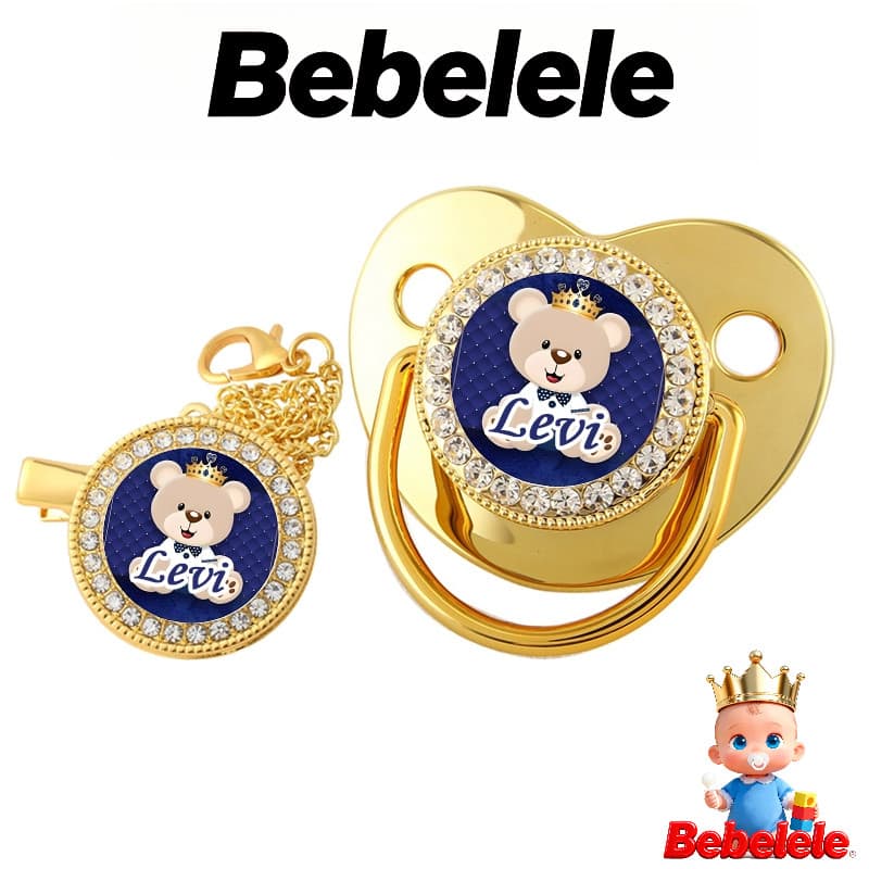 Chupeta de bebê dourada para bebê menino, personalizada com nome e foto, presente de aniversário
