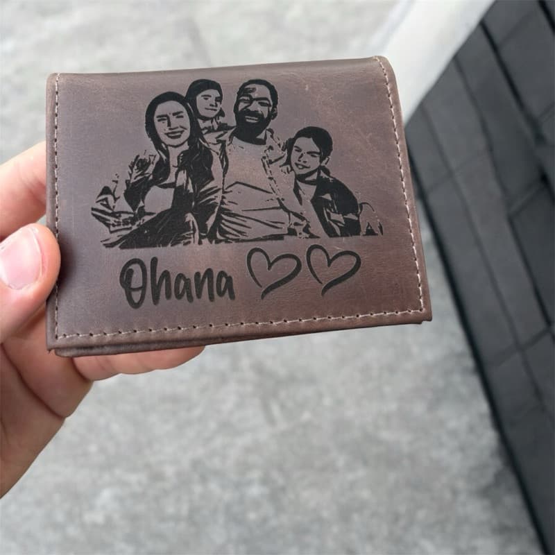 Carteira Personalizada em Couro Legítimo com Foto, Logo, nome ou Frase + Caixa MDF Personalizada