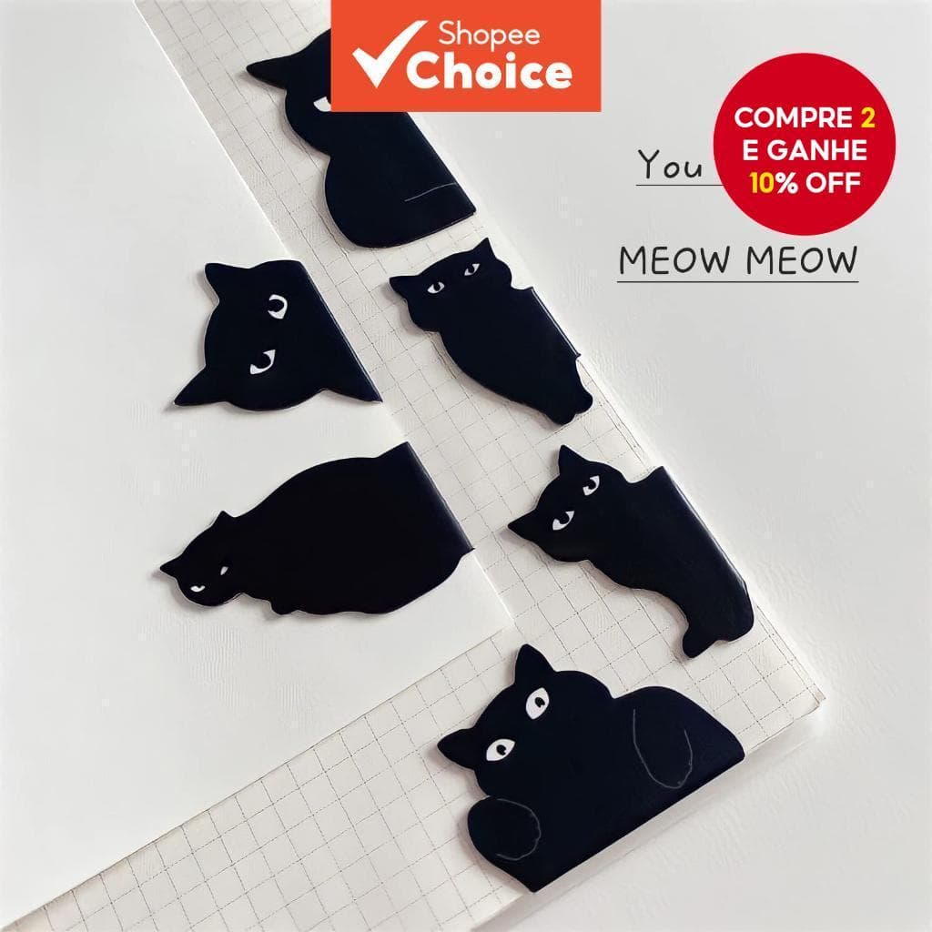 Penlab Conjunto De Marcadores De Gato Preto , 6 Peças , Clipes De Página Magnéticos Fofos De Desenho Animado Para Leitur