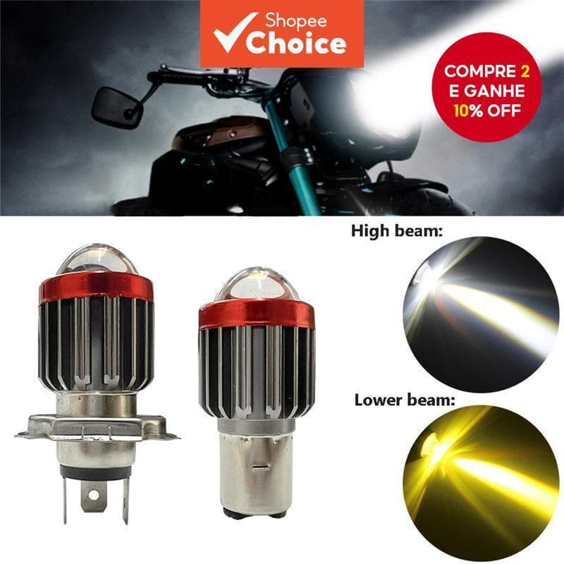 Farol LED Para Motocicleta 12-80V H4 BA20D Lente Bicolor Lâmpada De Neblina Scooter De Feixe Alto E Baixo