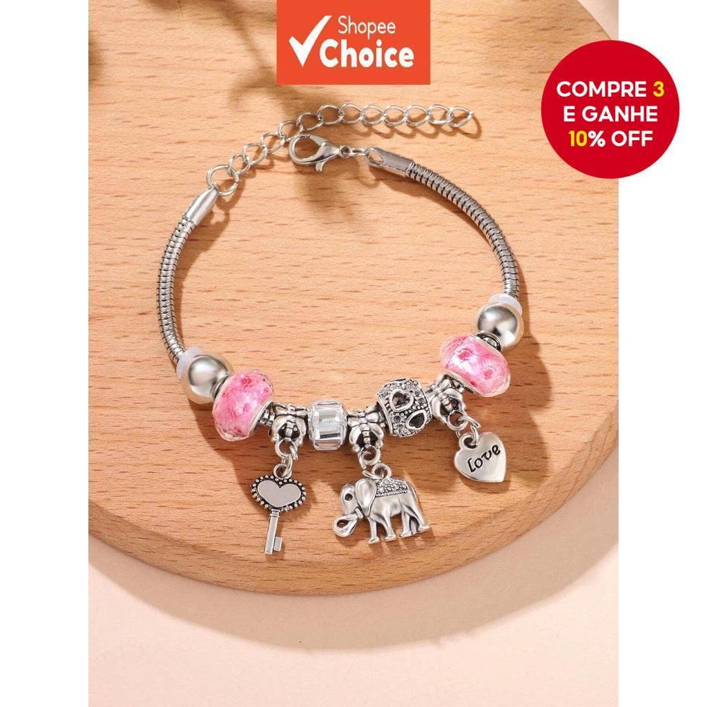 Pulseira Colorida De Elefante Com Chave De Coração E Bola Para Meninas , Mulheres , Dia Dos Namorados , 1 Peça