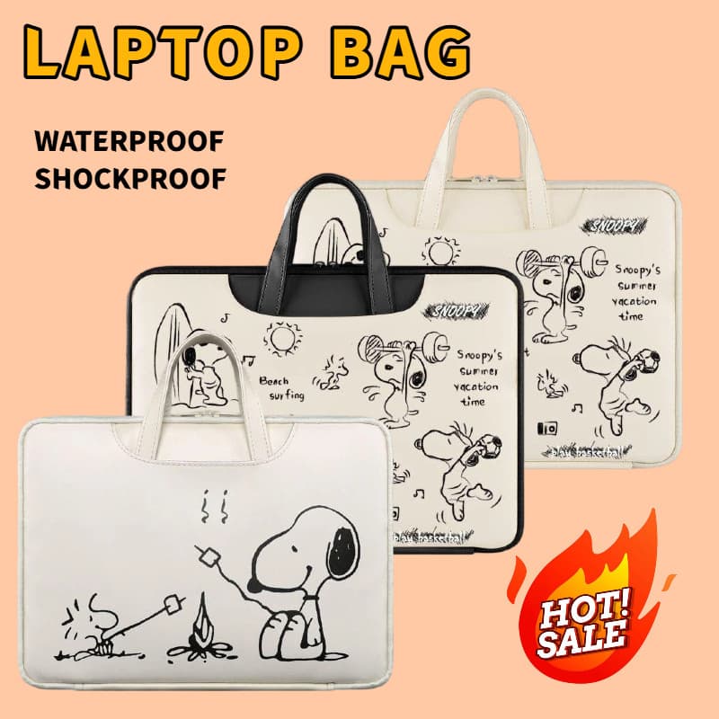 Bolsa Para Laptop De PU À Prova D'água Snoopy Cartoon Com De Armazenamento | Resistente Sujeira E De Choque Vários Taman