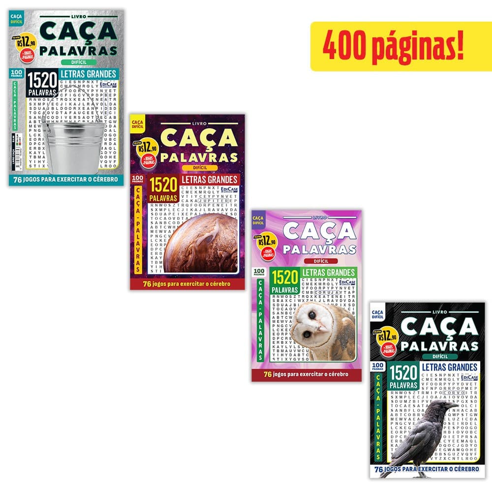 Kit 4 Livros Caça-Palavras ed.01 -Difícil - 90,103,109 e 112