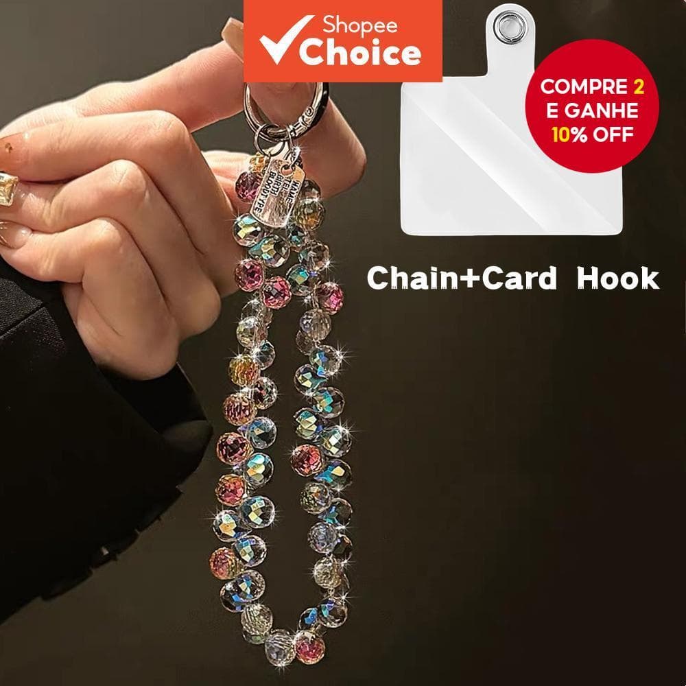 Corrente Portátil De Cristal Acrílico Super Brilhante , Cordão De Pulso Curto Com Clipe Para Capas De Telefone , Chaves 