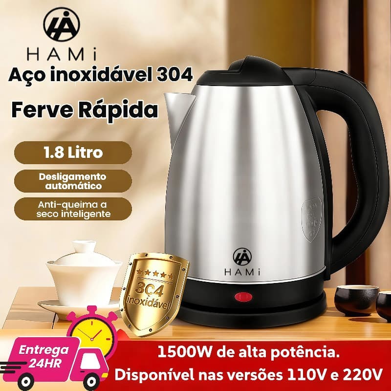 Chaleira Elétrica Inox 1,8L 1500W ，110V / 220V disponíveis - ferve Rápido, Desligamento Automático
