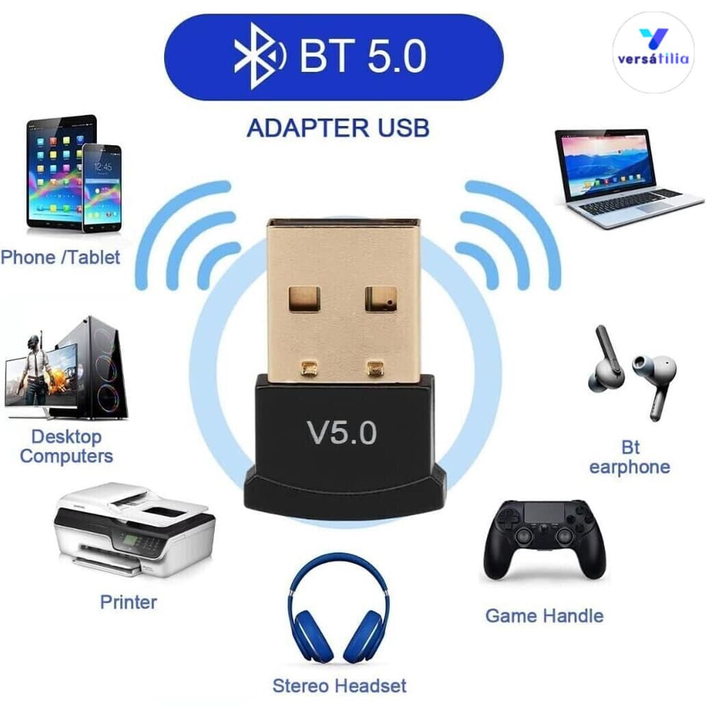 Adaptador Plug Play USB Bluetooth 5.0 compatível com carro e computador