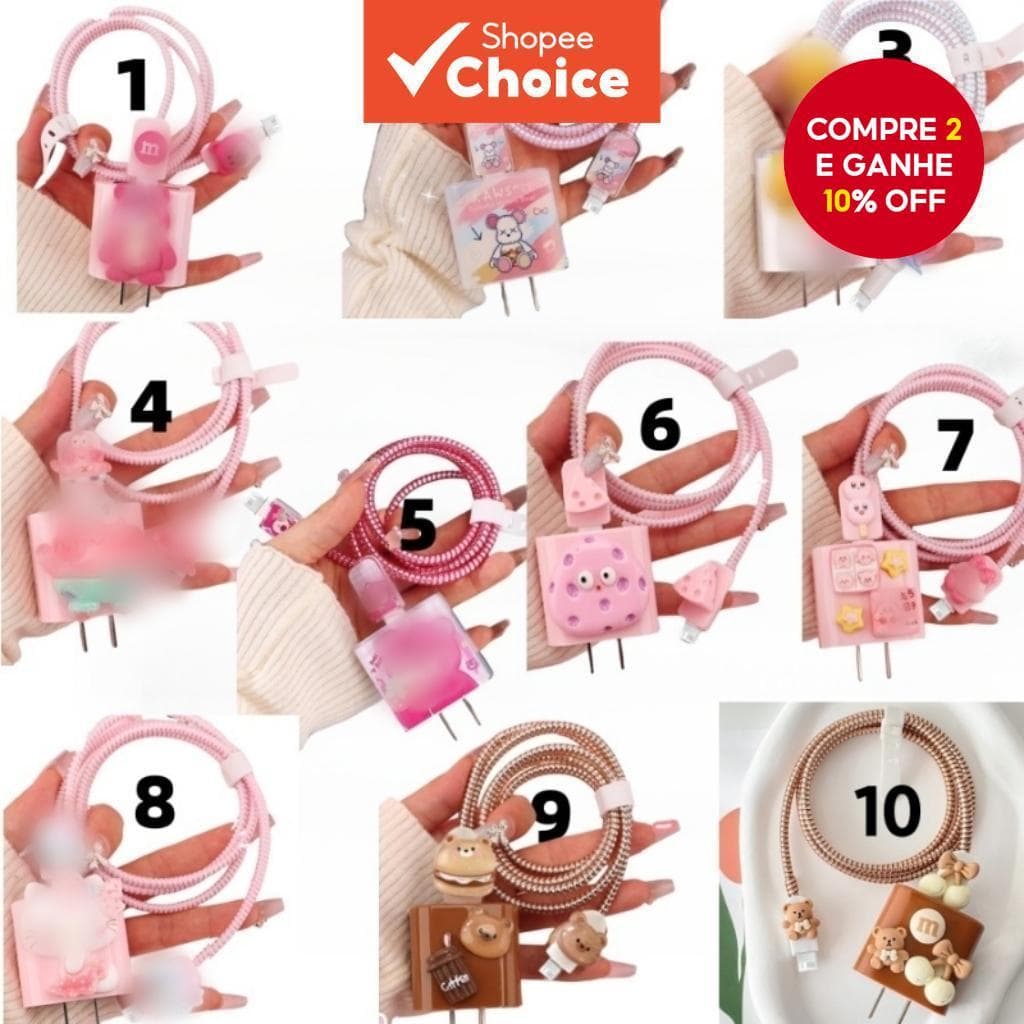 Protetor De Carregador De Desenho Animado 3D Fofo 5 Em 1 Cabo De Carregamento Rápido Capa De TPU Macia Adequada Para 18/