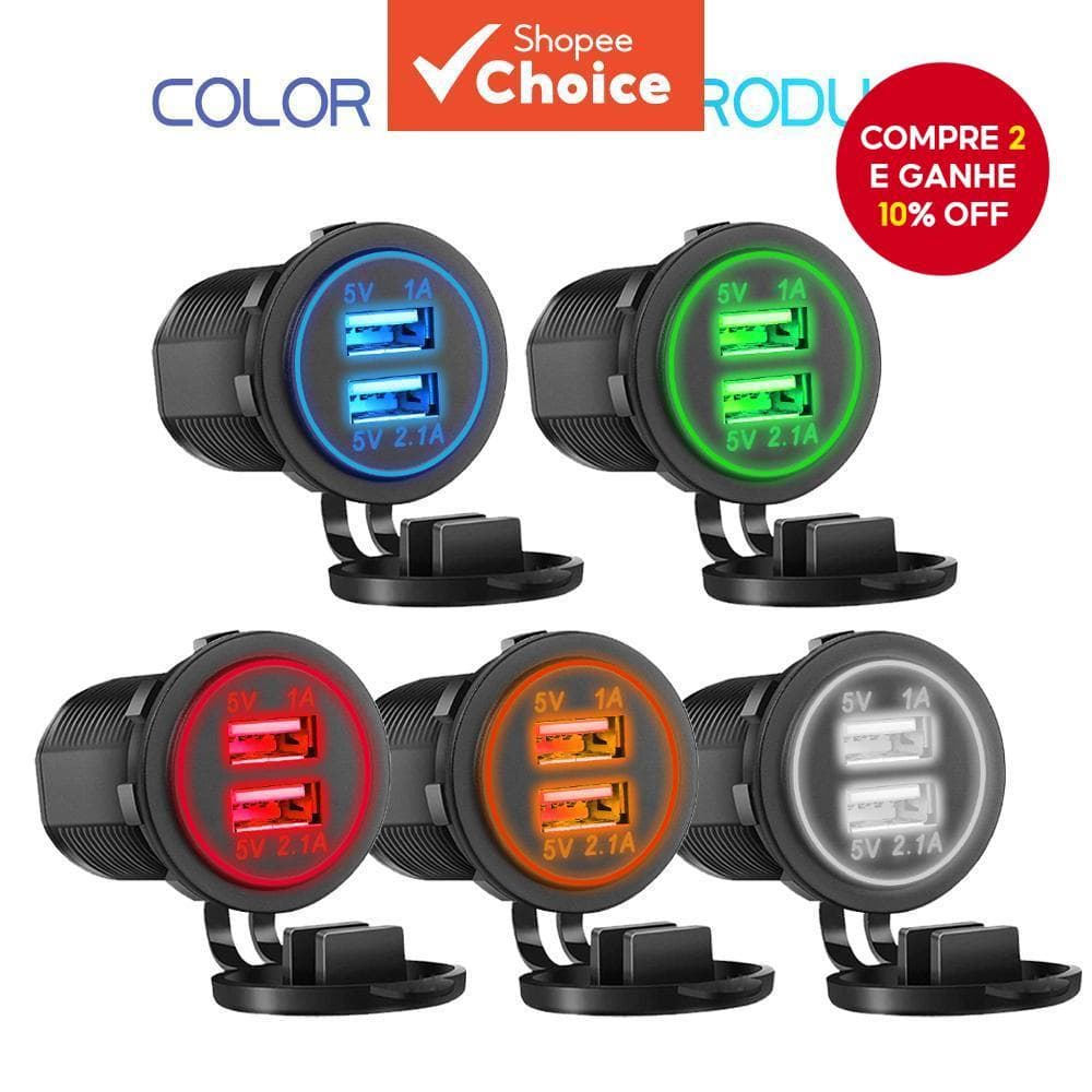 Carregador Duplo USB 5V 3.1A 12V Para Carro com Tomada Adaptadora à Prova d'Água Veículos Motocicleta