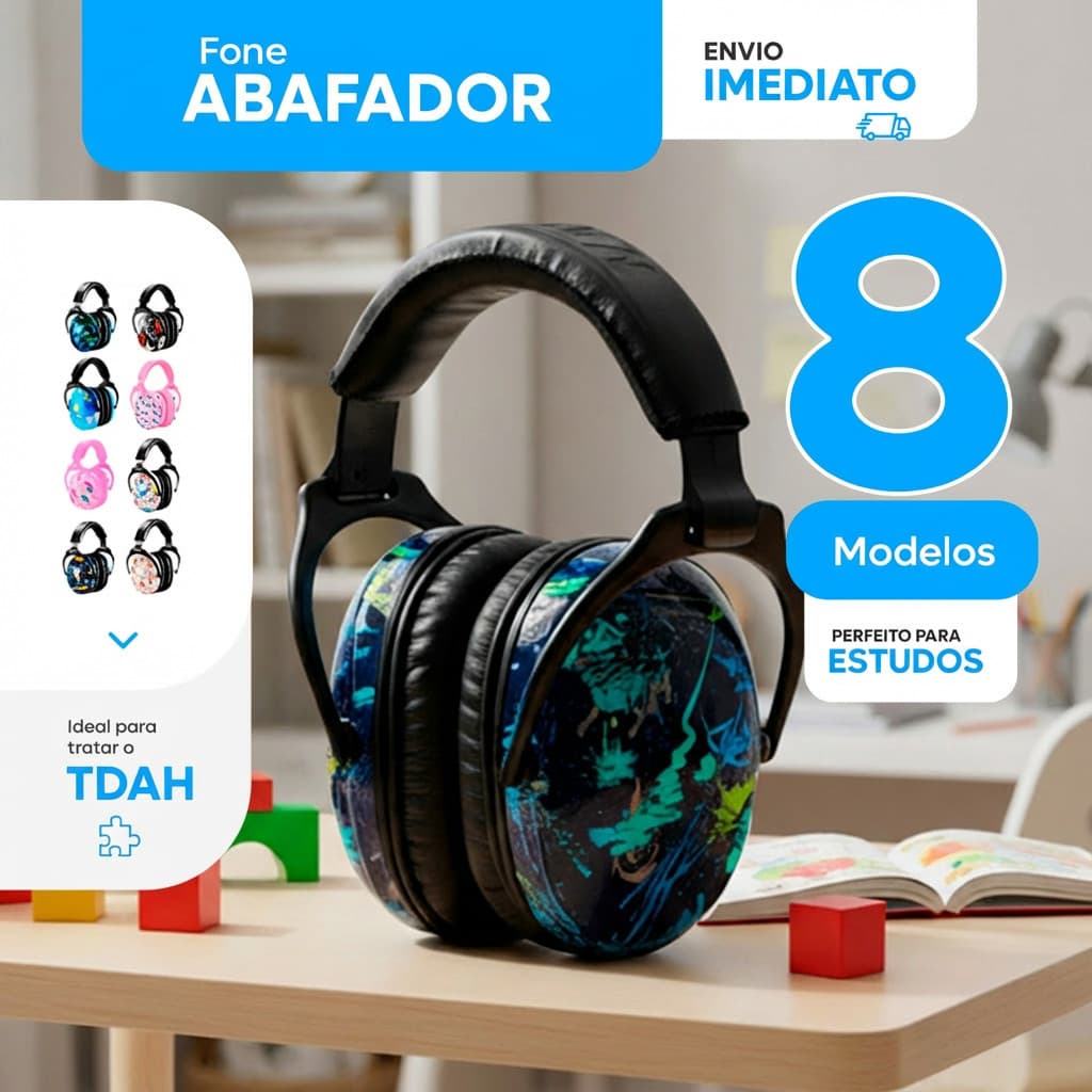 Fone Abafador de Som Ruidos Infantil para Autismo e TDAH Protetor Auditivo para Criança Autista Tea