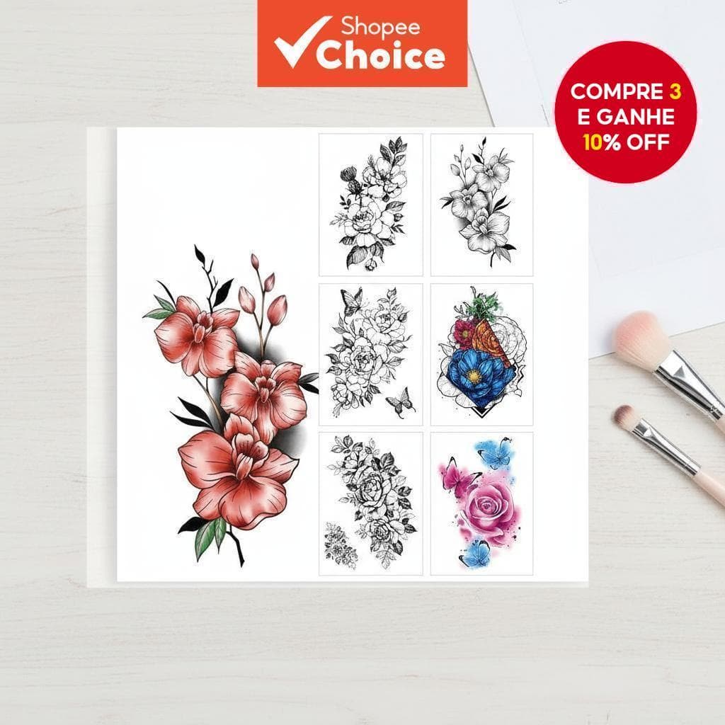  Tatuagens temporárias realistas de peônia e renda para mulheres - adesivos de perna de flor 3D