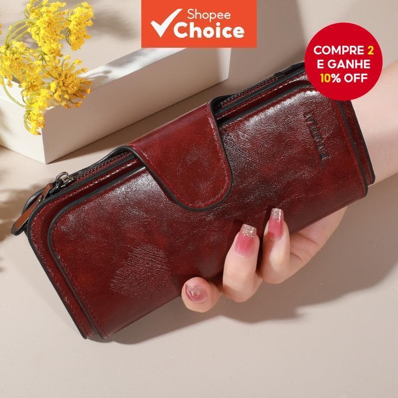 Nova Carteira Longa Feminina Minimalista Couro Encerado Zip Moeda Bolsa Fino Checkbook Titular Embreagem