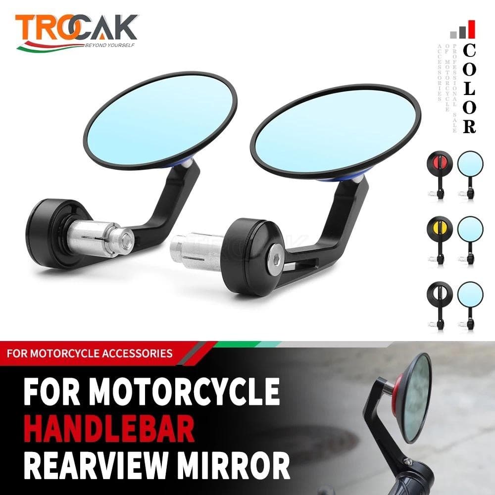 Universal 7/8 " Espelho Retrovisor Lateral Guiador Final Vidro Azul Redondo Barra