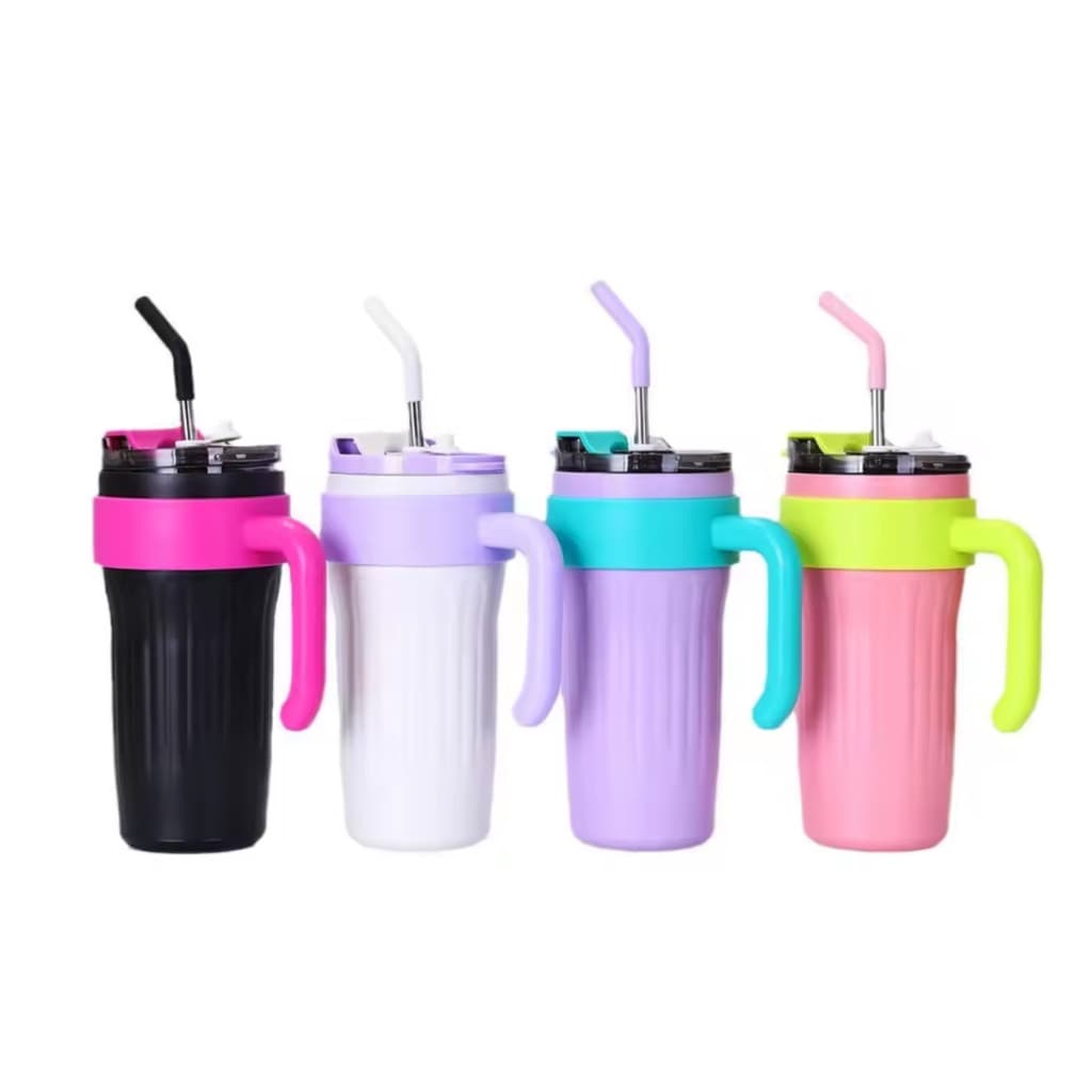 Copo Térmico 800ml com Alça e Canudo de Silicone Água e café