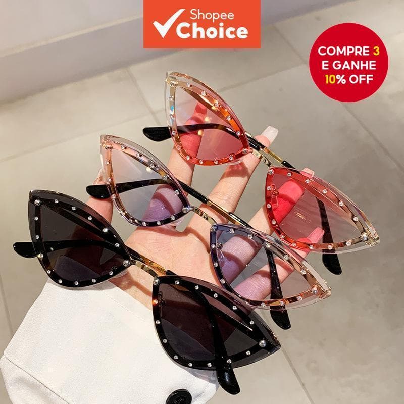 Óculos De Sol Brilhantes Olho De Gato Para Mulheres – Design De Strass Sem Moldura Festas E Uso Urbano